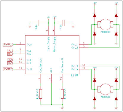 L298 Application Circuit Typical application circuit for L298 as a dual H-bridge for DC motors