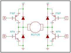 H-Bridge Design A simple H-bridge made out of NPN and PNP transistors