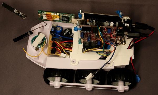 A photo of the hbridge and power supply inside the modified BigTrak.