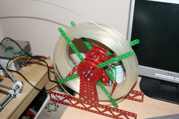 A filament spool for the RepRap made with Meccano